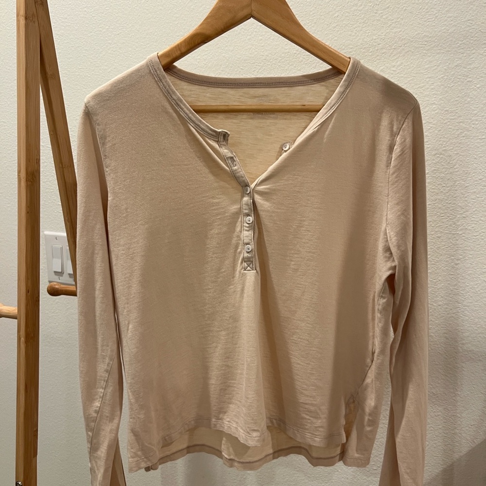 Aerie Cream Button Down Long Sleeve Top